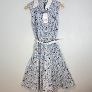Unique Vintage sleeveless 100% cotton floral flare dress size small NWT